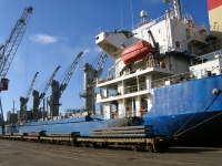Duinkerke harbour, slabs of steel waiting for loading